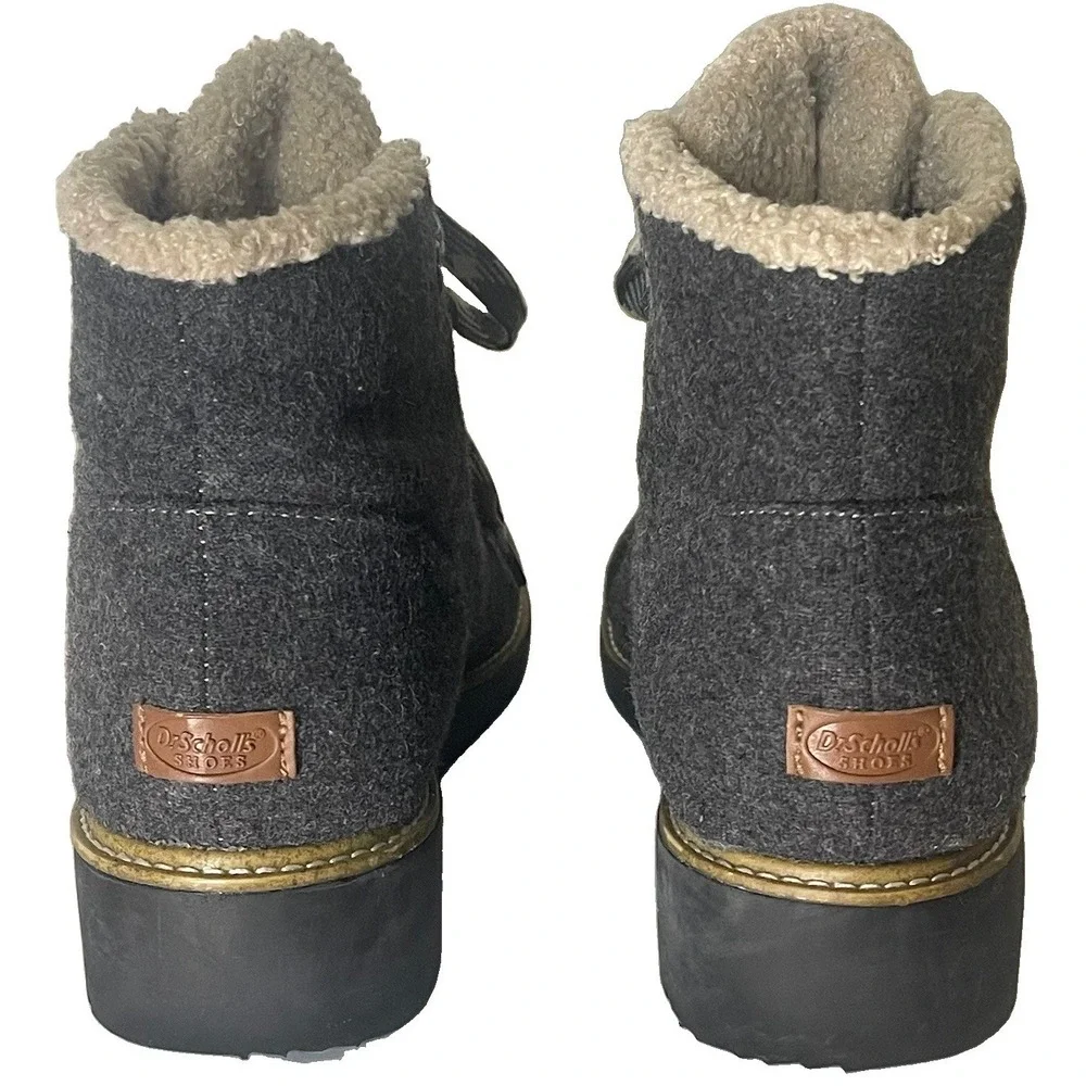 Dr. Scholl's So Cozy Women 8.5 Waterproof Gray Hiker Boots Sherpa Wedge EU 38.5